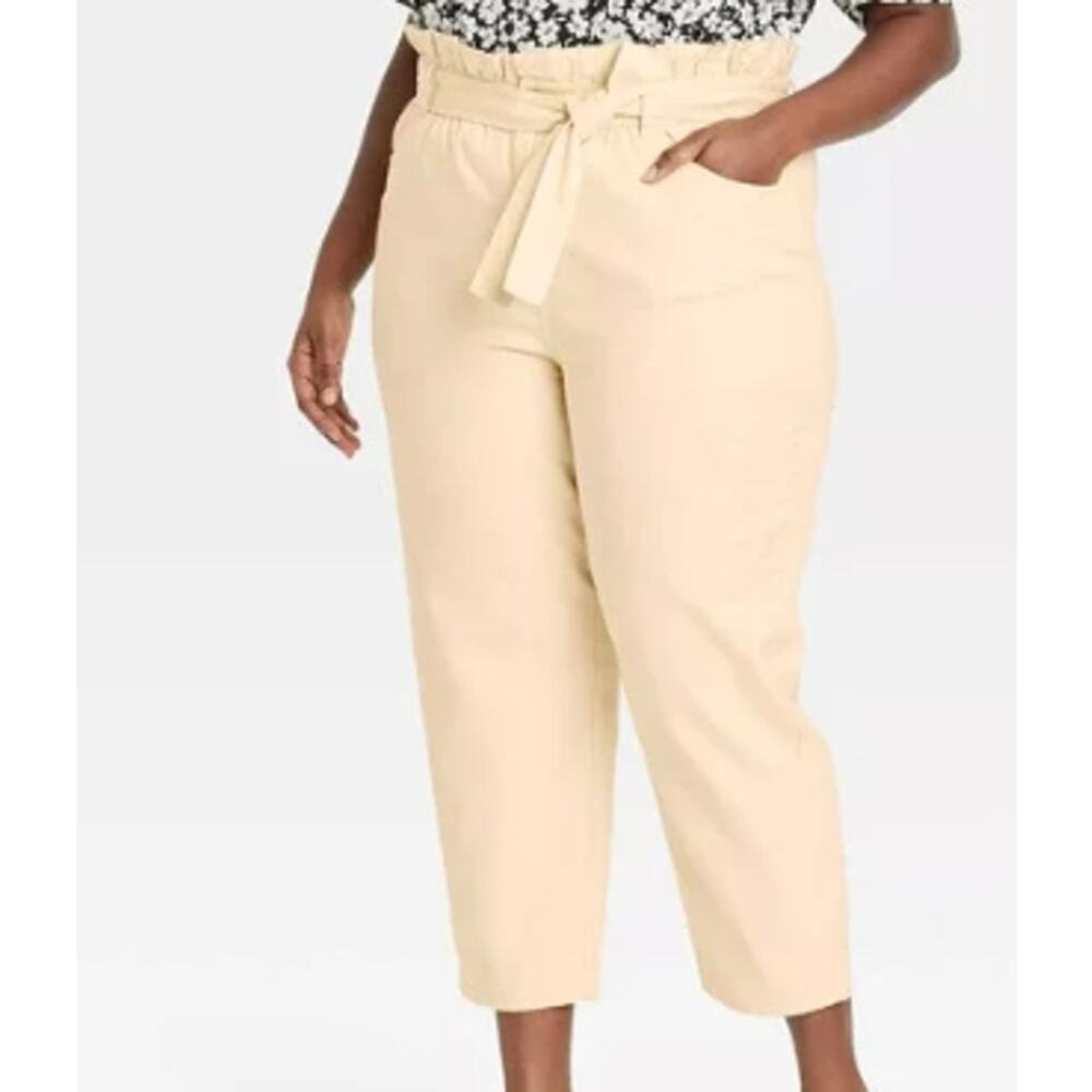 Who What Wear Linen Blend Pants Womens 4X High Rise Paperbag Waist Wide Leg
